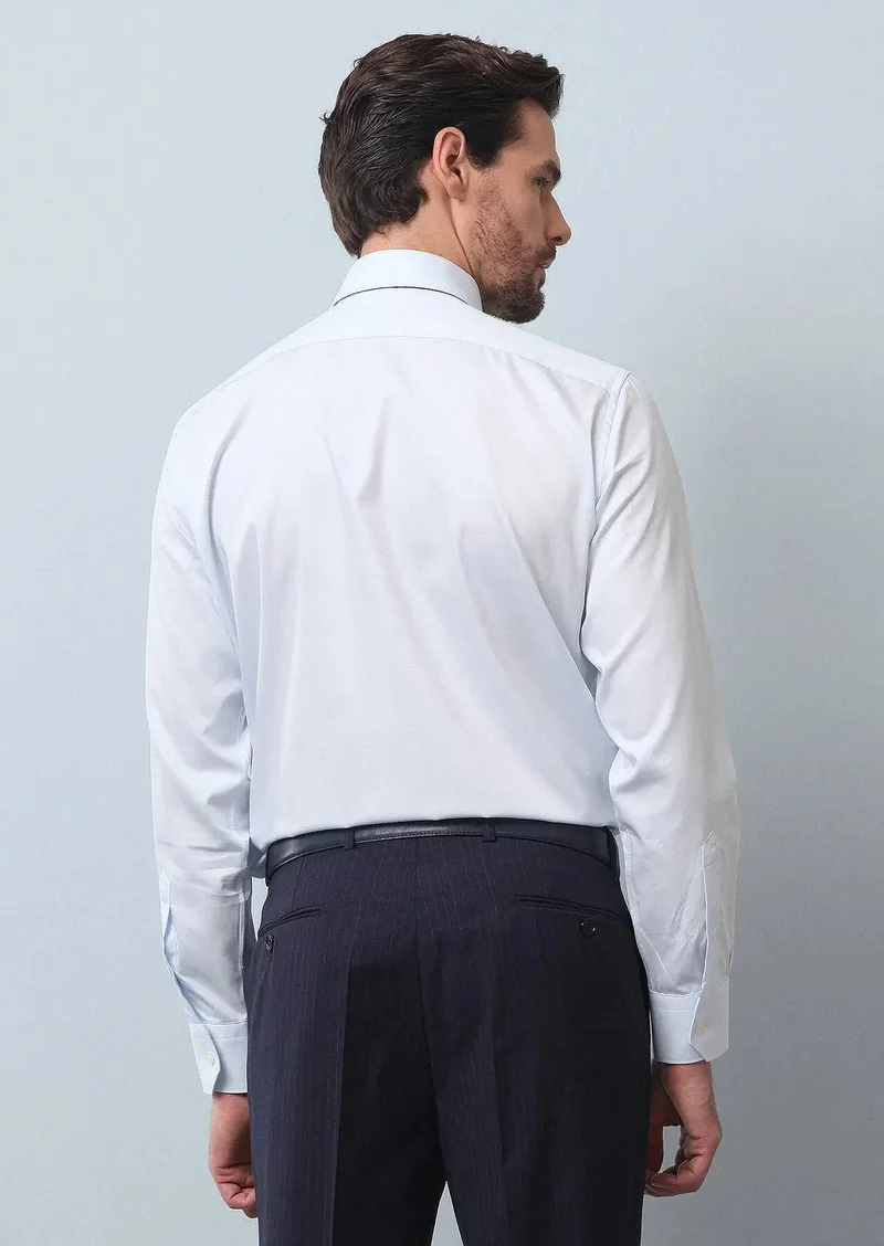 RAMSEY Light Blue Plain Regular Fit Weaving Classical 100% Cotton Shirt